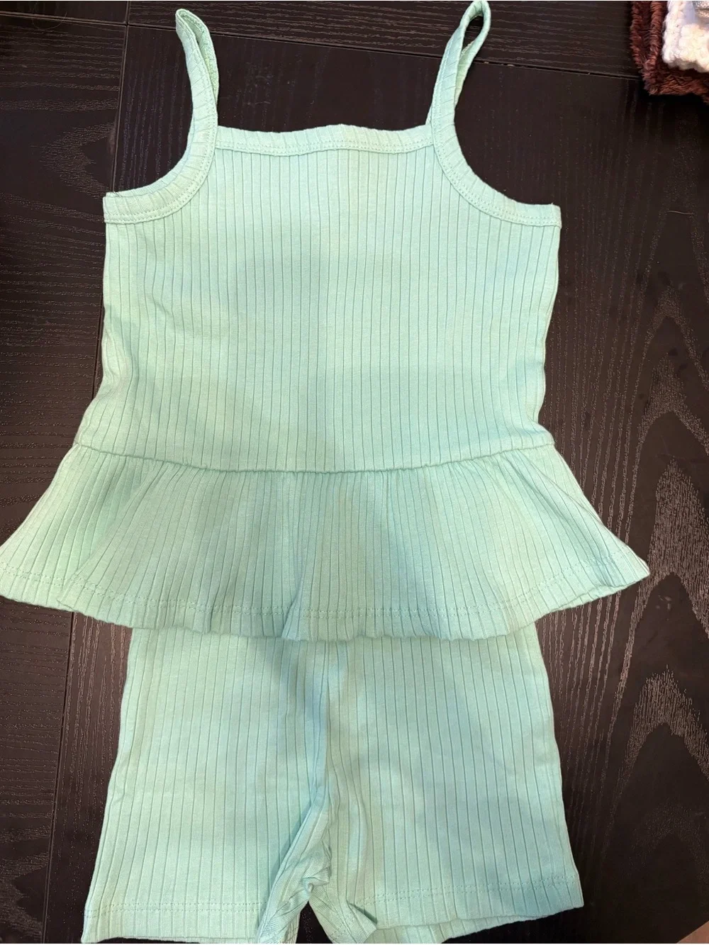 Girls' Mint Ribbed Peplum Tank & Shorts Matching Set